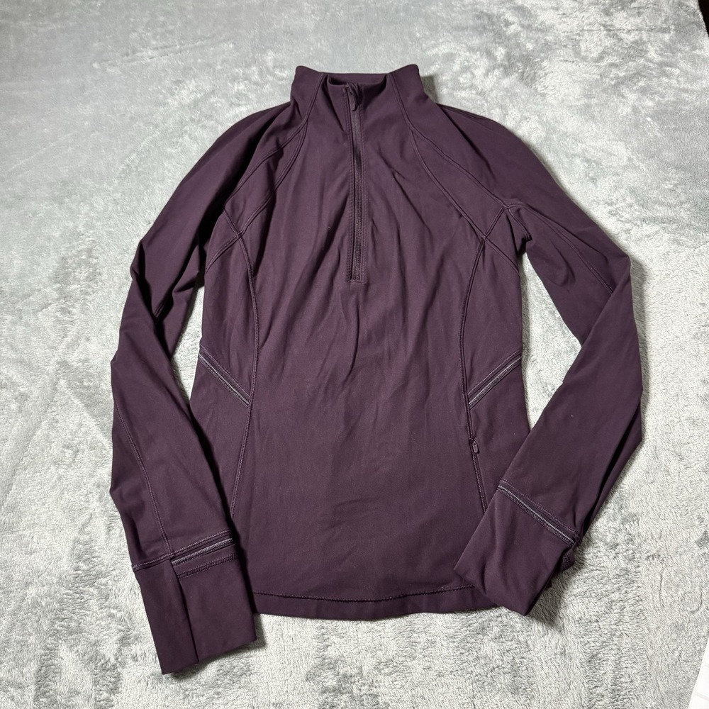 Lululemon Fresh Tracks 1/2 Zip Long Sleeve Black Cherry Pullover Womens Sz 6 EUC